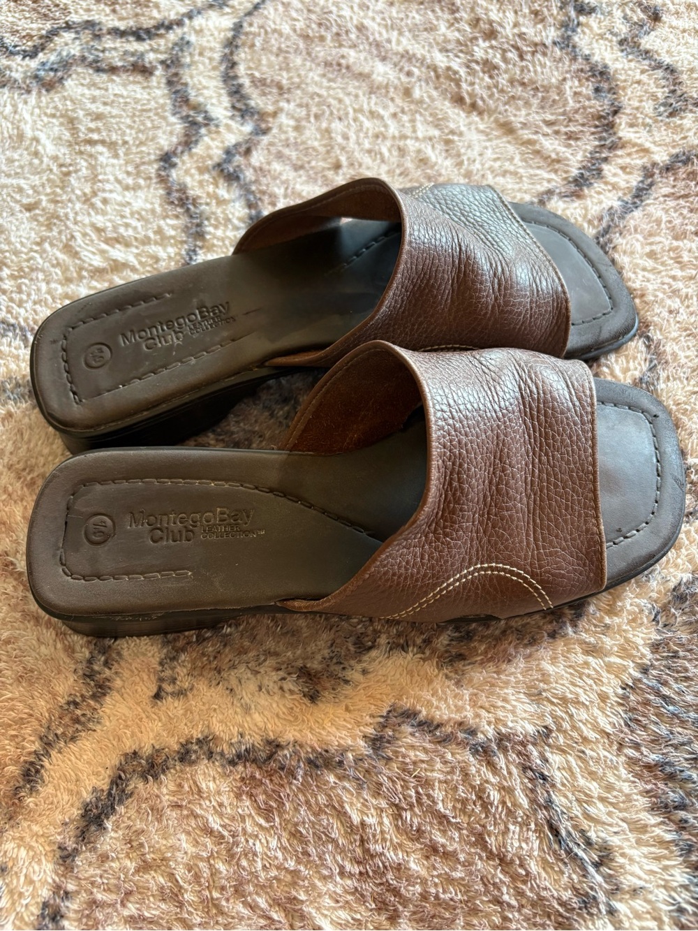 Montego Bay Club Brown Leather Slide Sandals